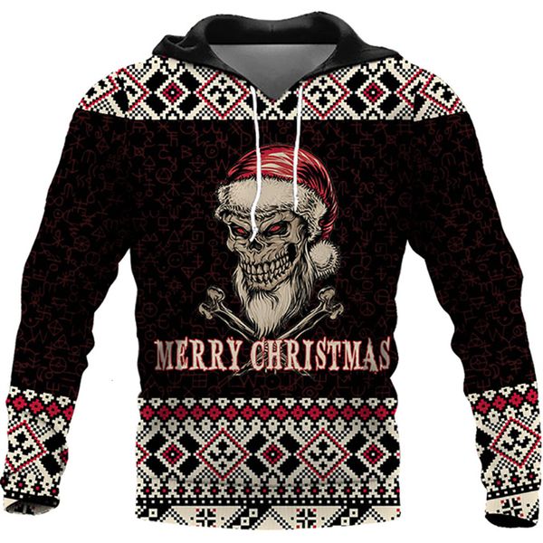 

men's hoodies sweatshirts christmas skull 3d printed sweater autumn fashion shirts for holiday clothing streetwear 230225, Black