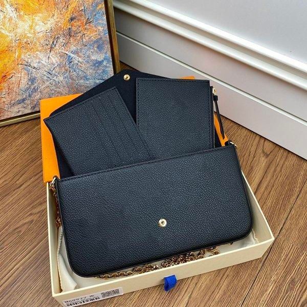 

2023 classic black embossed 3 bags pcs purse set favorite multi pochette accessories fashion handbag genuine leather shoulder crossbody bag