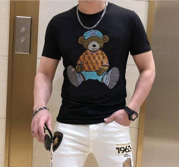 

casual male designer rhinestone men's t-shirts for holiday summer, White;black