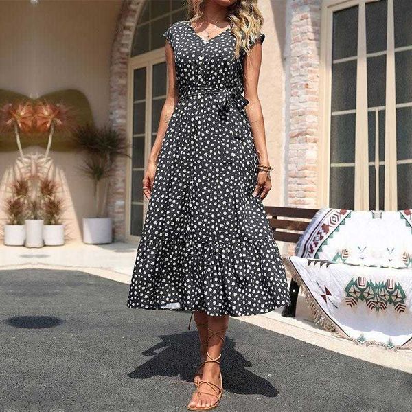 

summer small floral sleeveless dress casual v neck black skirt, Black;gray