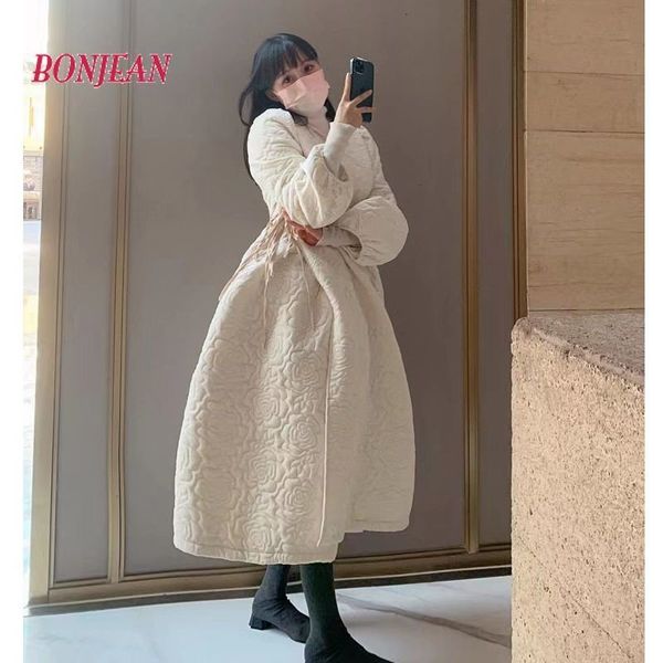 

women s jackets winter fashion rhombus parka good quality dress suit high waist a line skirt thickened warm cotton 230225, Black;brown