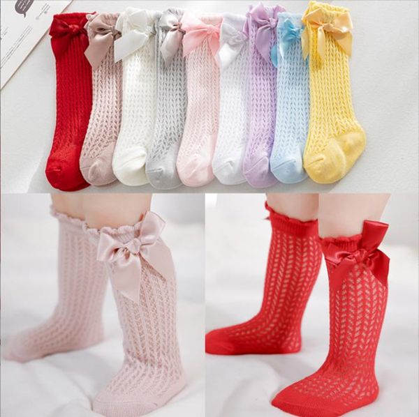 

ins baby socks infant girl knee high socks knit tube ruffled hollow out long stockings with bow school uniform leggings kids clothing 9 colo, Pink;yellow