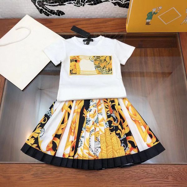 

printed vintage floral kids girls summer 2 pcs sets 2023 children clothes, White