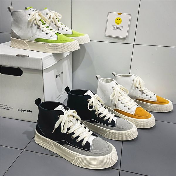 

dress shoes spring canvas men high ankle sneakers platform fashion male vulcanize white 230225, Black