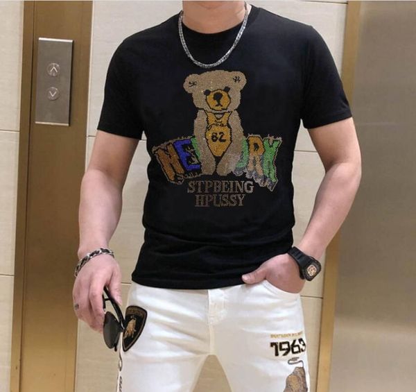 

hop for holiday asian size s-4xl fashion designer rhinestone men's t-shirts 2023 hip, White;black