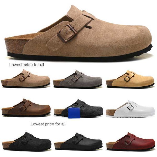 

designer sandals boston clogs men women autumn winter slippers soft grey suede naturals hombres mujeres sliders outdoor indoor buckle, Black