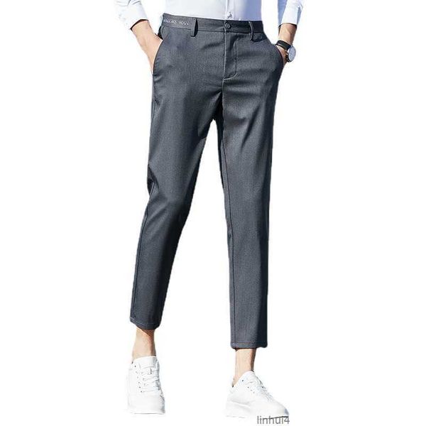 

9-point casual pants slim fit spring and autumn easy to wear small feet korean version of elastic waist trousers for men fh4r, Black