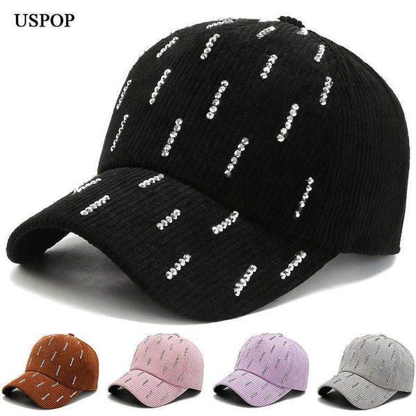 

ball caps uspop new winter caps women diamond baseball caps thick warm corduroy baseball cap sun visorj230227, Blue;gray