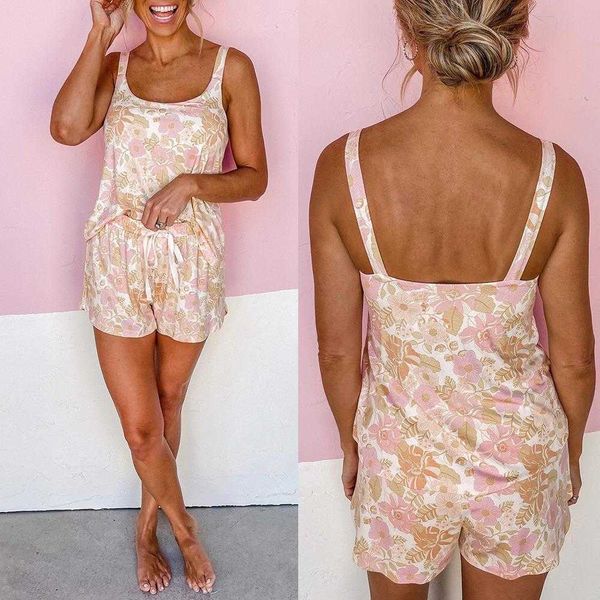 

summer printed pants sleeveless vest vacation leisure homewear suits female, White
