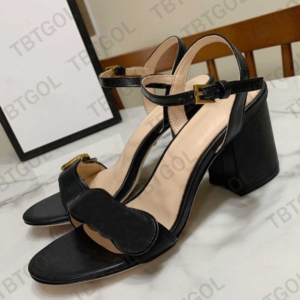

summer high heeled sandals designer leather women's high heels metal buckle large office suede lady metal belt buckle thick heel woman, Black