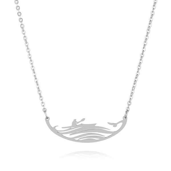 

10pcs paddle boat board rowing necklaces stainless steel korean ocean sea water wave outdoor sport surfing pendant choker collier for women, Silver