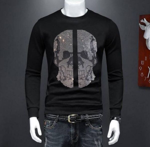 

men's hoodies and jackets cotton diamond rhinestones mens tees brand loose casual, Black
