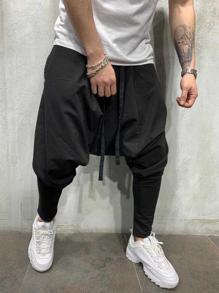 

men's pants men's new hip hop trend trousers europe and the united states loose solid color feet street sports leisure harem pants, Black