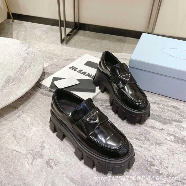 

designer shoes high version p family triangular gear thick bottom leoford (women's 2023) new one foot high british small shoes, Black