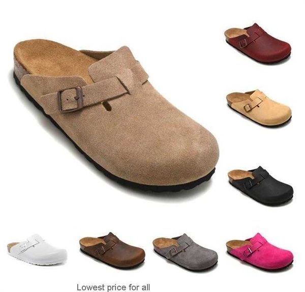 

slippers designer sandals men slides women boston clogs soft footbed clog pink black white suede leather buckle strap shoes