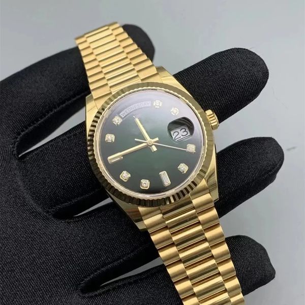 

mechanical watch with diamond 36mm sapphire gradual green automatic movement .2813 316l waterproof holiday gift with original box certificat, Slivery;brown