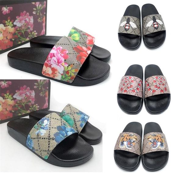 

2021 designer men's and women's slippers sandals with pearl tiger snaker flower outdoor beach casual flip flops315e, Black