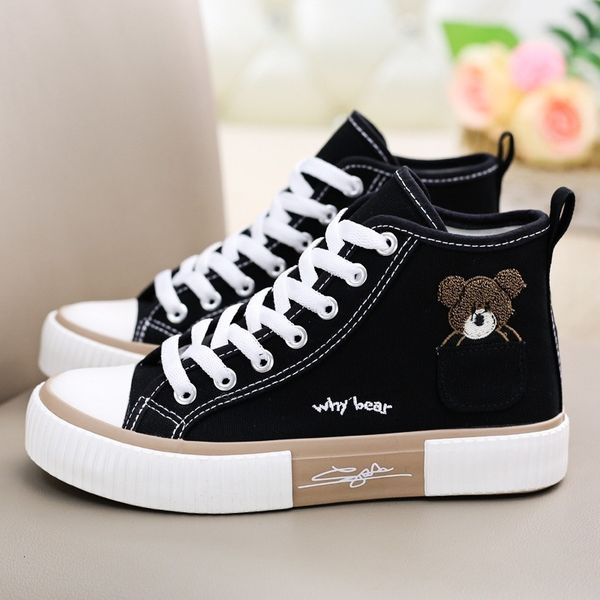 

dress shoes cute canvas shoes women breathable sneakers brand sport shoes for woman casual vulcanized shoe flats high zapatos mujer 230225, Black