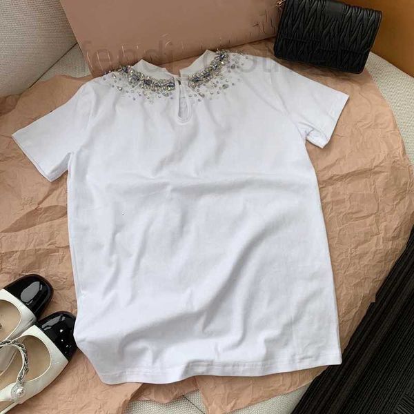 

women's t-shirt designer shenzhen nanyou high-end 2021 summer new neckline rhinestone letter printing short sleeve t-shirt women v0ut, White