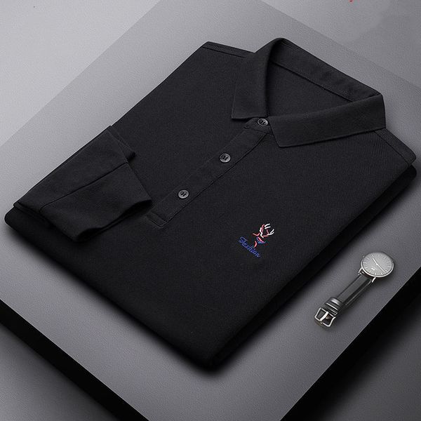 

men's polos high grade deer head embroidery long sleeve t-shirt men's spring and autumn korean version fashion casual polo shirt m, White;black