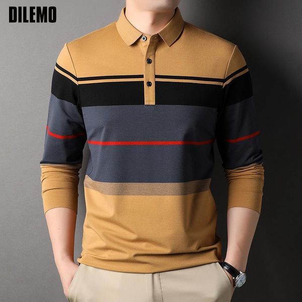 

men's polos grade designer fashion brand striped luxury regular fit clothes for men polo shirt casual long sleeve men clothing 230227, White;black