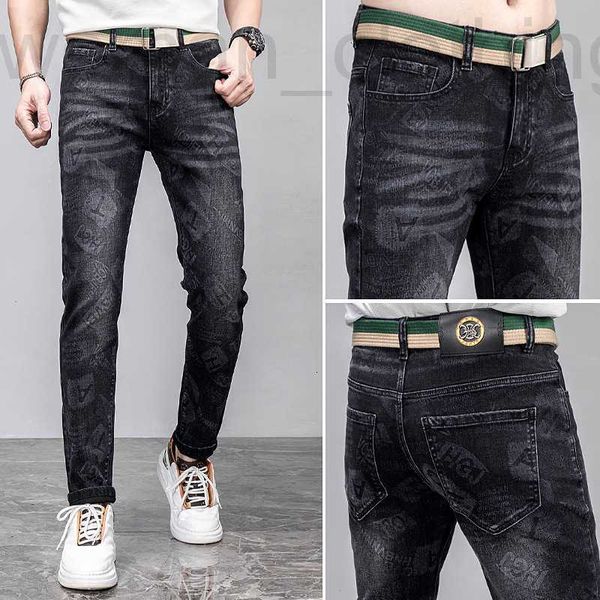 

men's jeans designer 2022 autumn and winter new style printed jeans men's fashion brand black trousers slim pants korean version t, Blue