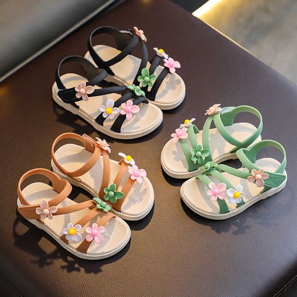 

sandals summer girls sandals flower simple cute pink green children sandals toddler baby soft casual school girl shoes z0225, Black;red