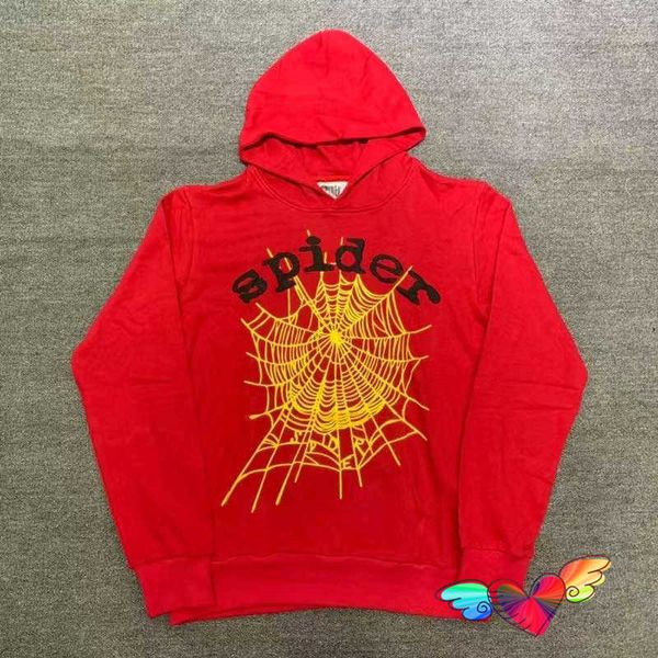 

mens hoodies sweatshirts yellow cobweb spider hoodie men women 1 foam print young thug red sp5der 555555 hip hop pullover, Black