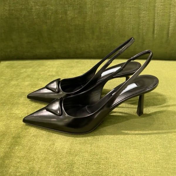 

sandals for women high heel pointed shoes classics p triangle sign white black pink 3cm 7cm summer genuine leather designer luxury women&#03