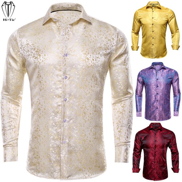 

men's casual shirts dropship woven silk mens long sleeve slim fit purple red gold blue black gray brown silver shirt for men 230227, White;black