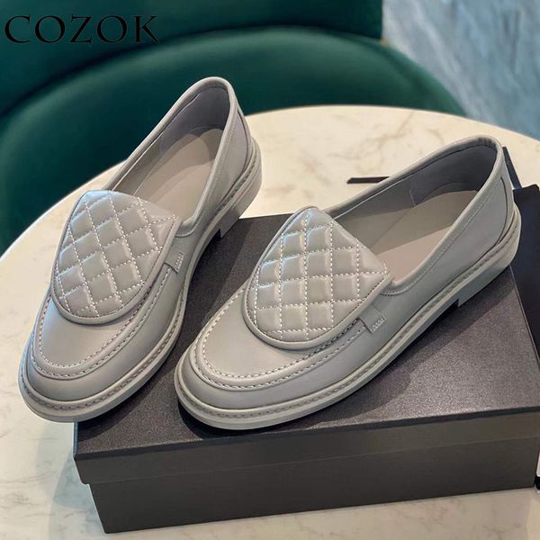 

dress shoes round toe small leather shoes women's fashion metal decoration loafers solid color british style all-match flat single shoe, Black