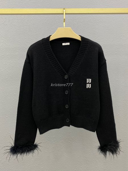 

women's knits & tees designer women cardigan sweaters tee with ostrich plumes embroidery letter milan runway dress female crop shirt st, White
