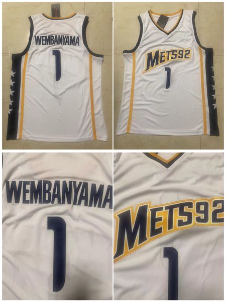 

victor wembanyama metropolitans 92 ncaa college basketball jerseys white size s-xxl, Black;red
