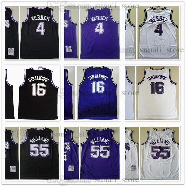 

1998-99 retro mitchell & ness chris 4 webber basketball jerseys jason 55 williams peja 16 stojakovic men black purple white mesh v284w, Black;red