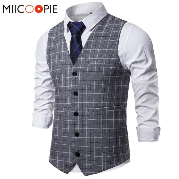 

men's vests waistcoat vest for men slim fit leisure plaid gentlemen business sleeveless vintage mens wedding vest party formal costime, Black;white