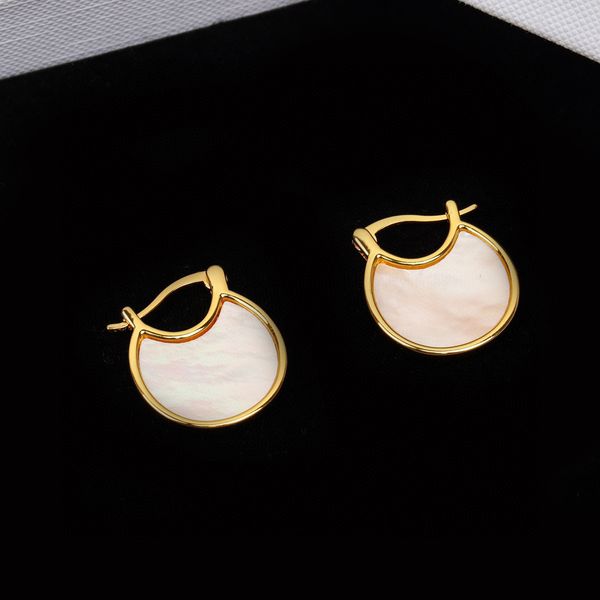 

2023 luxury quality charm round shape drop earring dangle with nature shell beads in 18k gold plated have stamp ps3081, Silver
