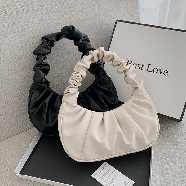 

2023 solid color cloud pleated handbags for women pu bags leisure armpit bag shopping shoulder bags designer dumpling handbag female