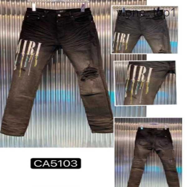 

amirly fashion men's ripped jeans blue flame print personality patched holes slim fit 9 1asx