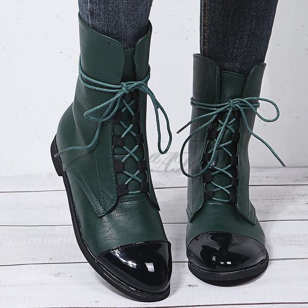 

boots fashion women's pointed toe heel low calfskin shoes lace up casual short winter warm 230227, Black