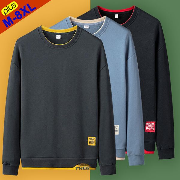 

men's hoodies sweatshirts 7xl 8xl sweatshirt men casual hoodie pullover male patchwork fashion autumn plus size tees basic tracksuit me, Black
