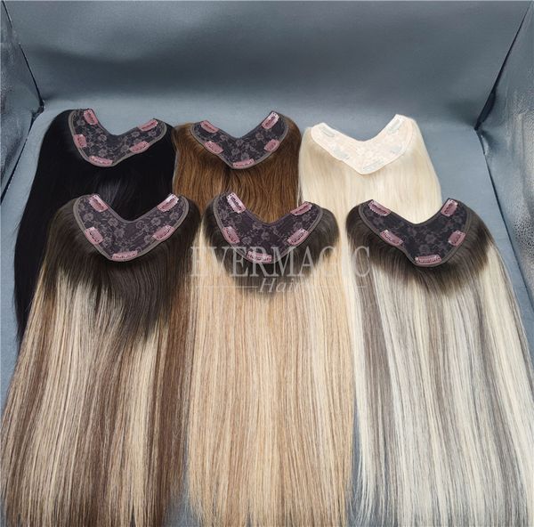 

new coming stock v style uman hair pieces clips balayage color extensions for hairloss women, Black;brown