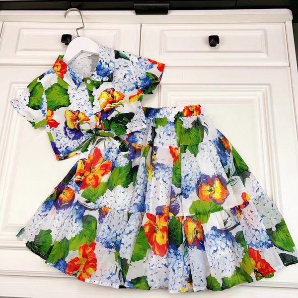

2023 high-end children's clothing sets summer new girls t-shirt skirt 2piece set cotton good quality girls suit, White