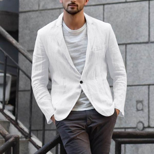 

men's suits blazers autumn cotton linen long sleeve for jacket one button pockets blazer coat homens blazers clothing 230227, White;black