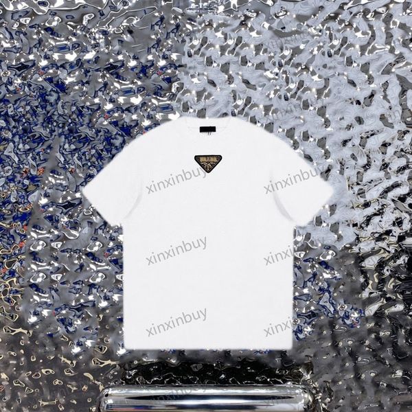 

xinxinbuy men designer tee t shirt 23ss beaded triangle triangle label embroidery short sleeve cotton women white black xs-l, Black;brown