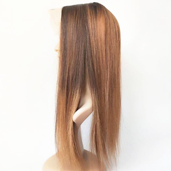 

stock t2-b7/2/b8# kosher jewish sheitel wigs ombre highlights 4*4 silk 130% density mongolian virgin human hair wig, Black;brown