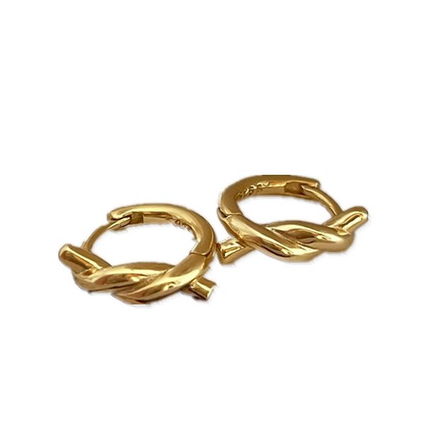 

knots shape hoop huggie earrings round 925 sterling silver earring hand-made designer vintage luxury jewelry accessories gift for women, Golden;silver
