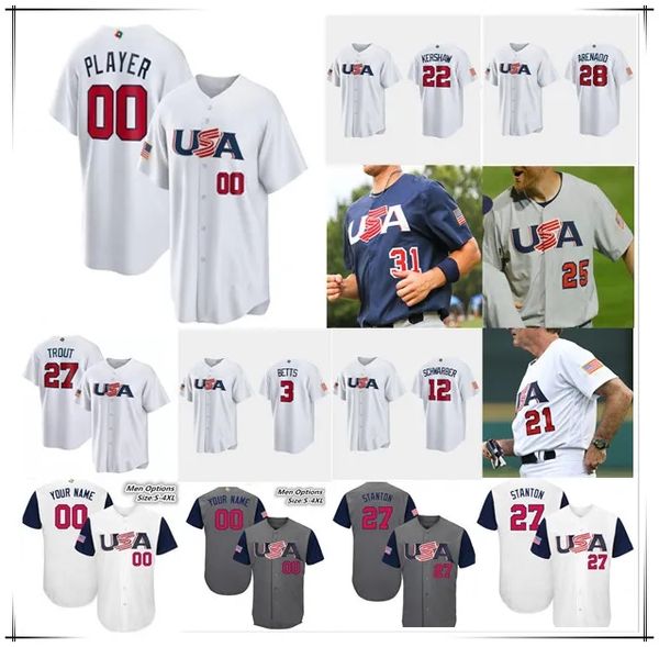 

baseball jerseys 2023 world baseball classic wbc usa jersey mike trout bobby witt jr. nolan arenado nestor cortes clayton kershaw realmuto b, Blue;black