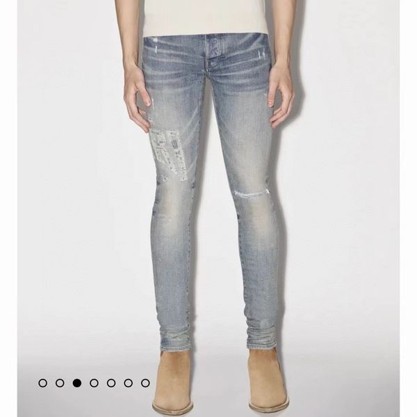 

hm612 mens jeans distressed motorcycle biker jean rock skinny slim ripped hole stripe fashionable snake embroidery denim pants, Blue