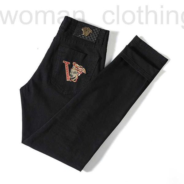 

men's jeans designer summer jeans men's elastic slim straight tube korean version white cotton black thin long pants trend 0l4f, Blue
