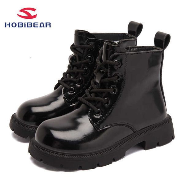 

hobibear chil1en's shoes 1 autumn and winter ermian girls' leather boots plush british style fashionable leather shoes, Black